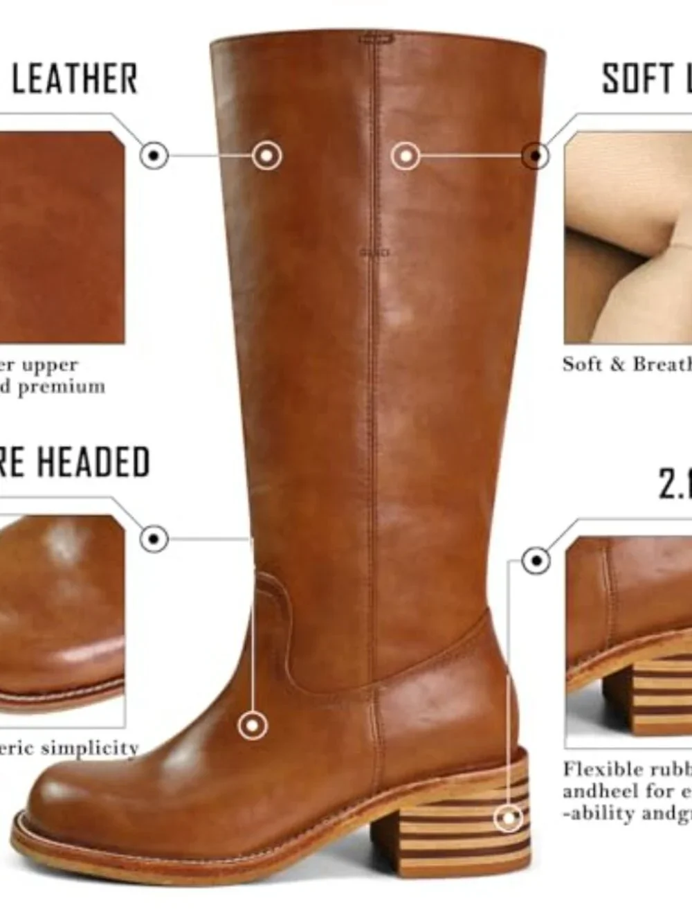 Faux Leather Knee High Block Heel Square Toe Boots
